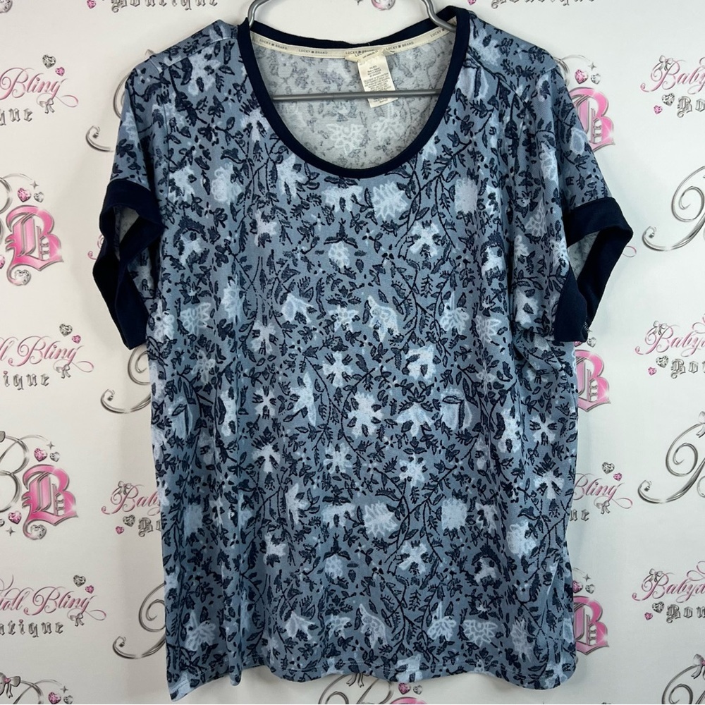 Lucky Brand tshirt tee flowers flowy tropical Navy Floral Short Sleeve Top